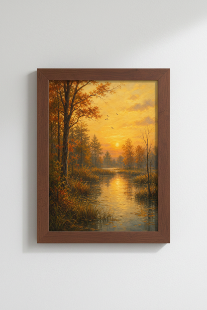 Autumn Landscape Forest Sunset Wall Art Print | Living Room Decor | Cozy Poster