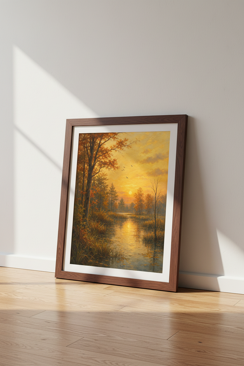 Autumn Landscape Forest Sunset Wall Art Print | Living Room Decor | Cozy Poster