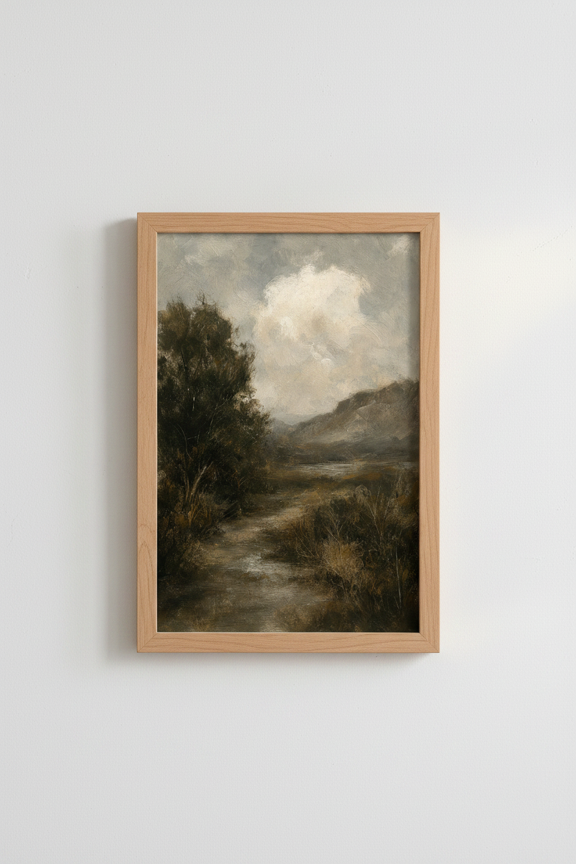 Moody landscape art | Misty tones, Living room decor