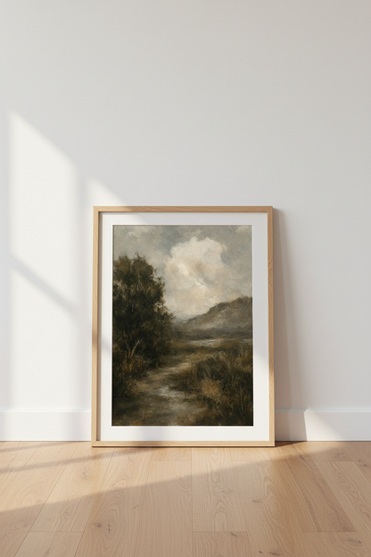 Moody landscape art | Misty tones, Living room decor