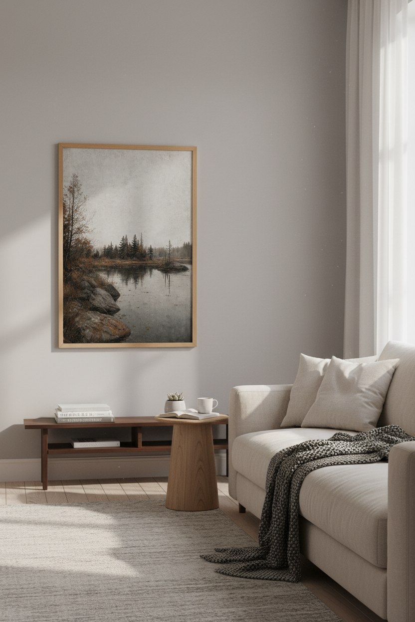 Moody landscape | Misty gray palette, Living room decor