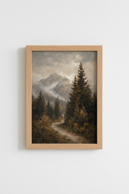 Mountain landscape | Moody forest tones, living room decor