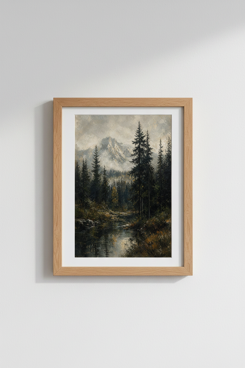 Mist Covered Peaks Wall Art Print | Living Room Decor | Rustic Poster