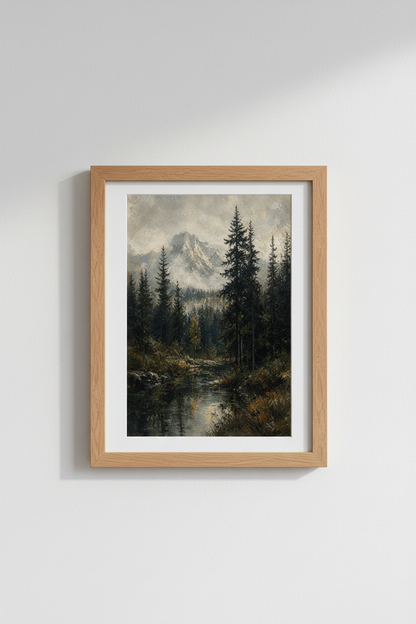 Mist Covered Peaks Wall Art Print | Living Room Decor | Rustic Poster