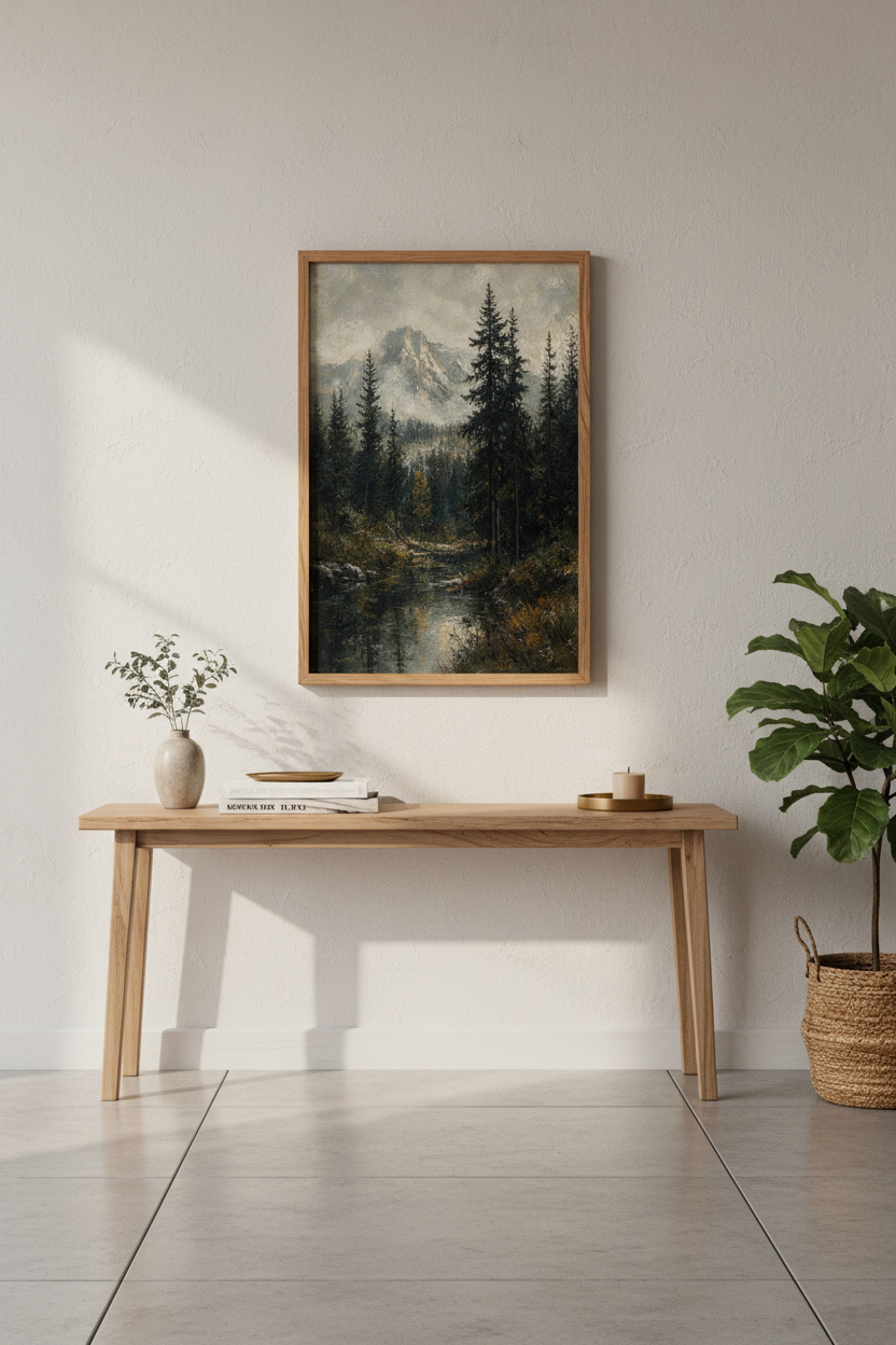 Mist Covered Peaks Wall Art Print | Living Room Decor | Rustic Poster