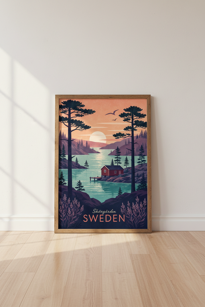Sweden Travel Poster | Skärgården Landscape Print, Scandinavian Wall Art