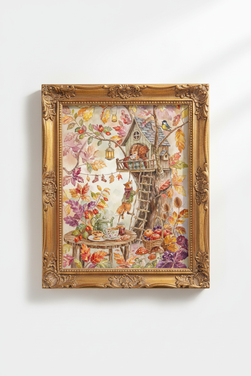 autumn woodland art | watercolor tones, living room decor