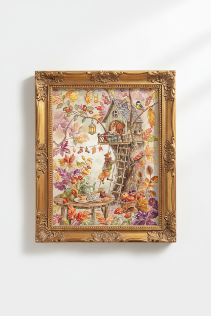 autumn woodland art | watercolor tones, living room decor