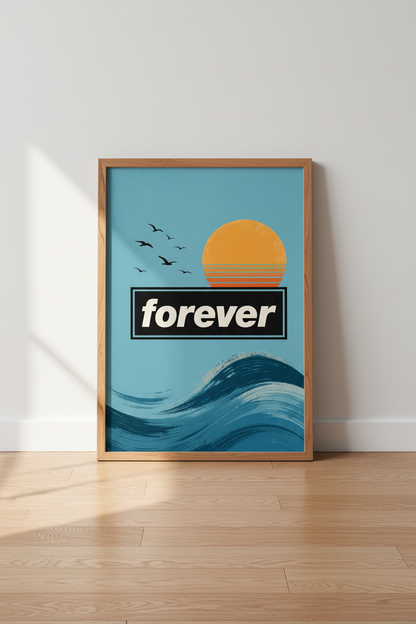 Forever Sunset Beach Wall Art | Retro Surf Poster, Coastal Room Decor