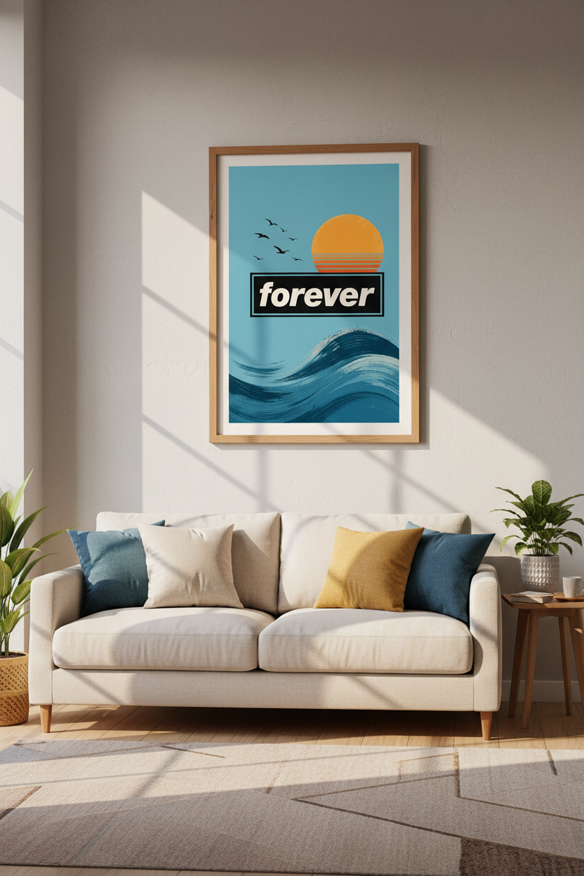 Forever Sunset Beach Wall Art | Retro Surf Poster, Coastal Room Decor