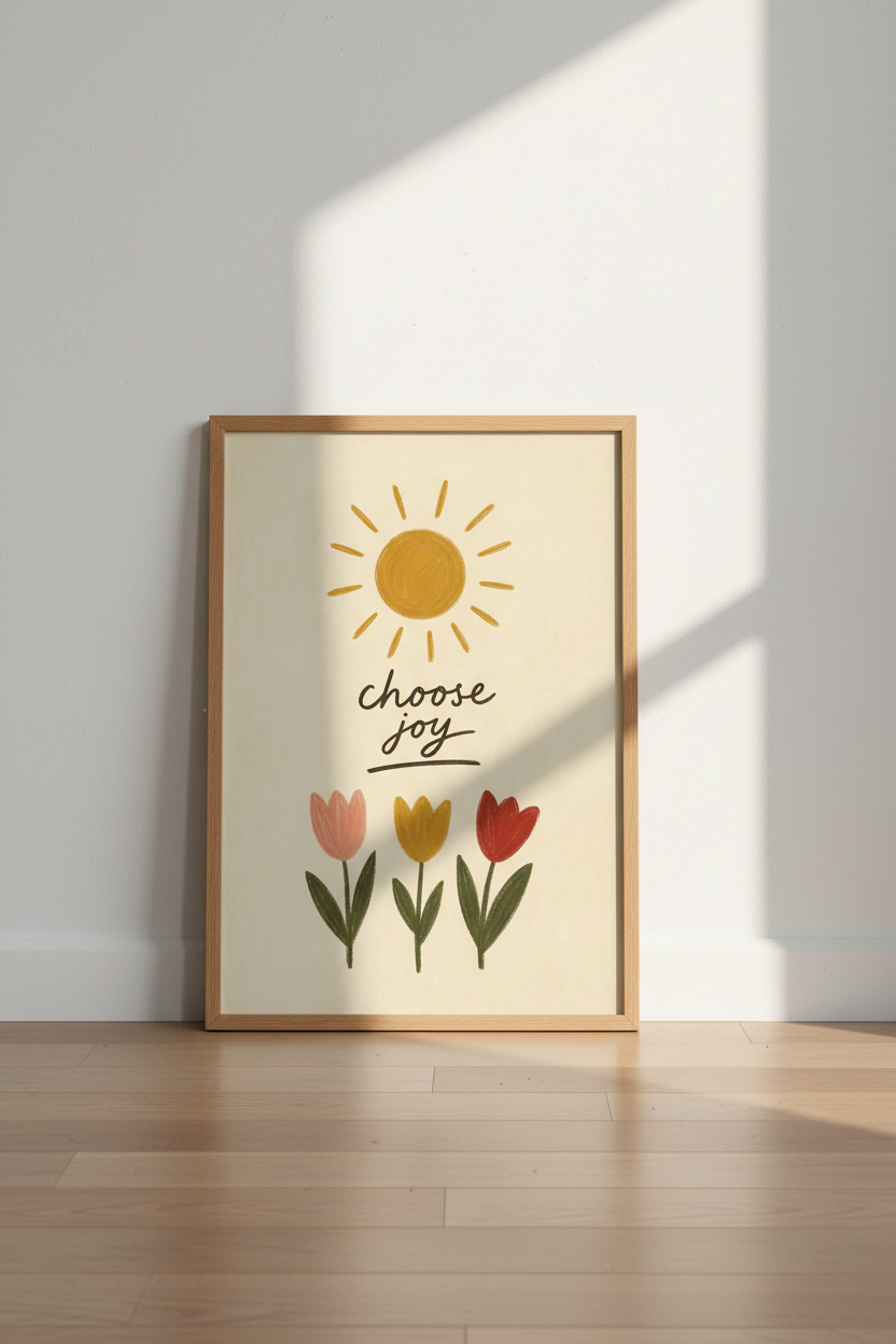 Choose Joy Sun &amp; Flowers Wall Art Print | Nursery Decor | Boho Aesthetic Poster