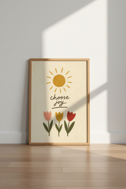 Choose Joy Sun &amp; Flowers Wall Art Print | Nursery Decor | Boho Aesthetic Poster