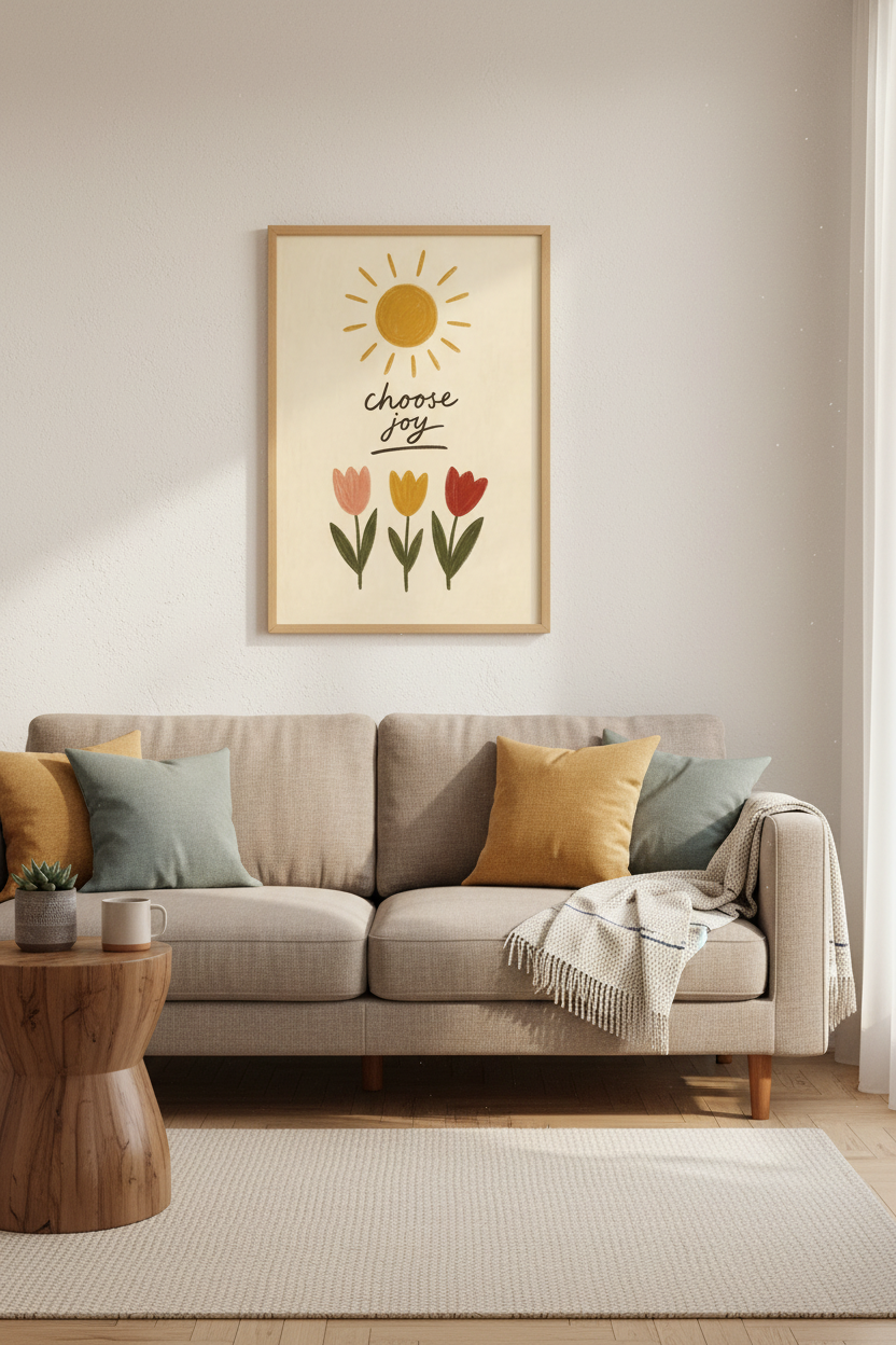 Choose Joy Sun &amp; Flowers Wall Art Print | Nursery Decor | Boho Aesthetic Poster