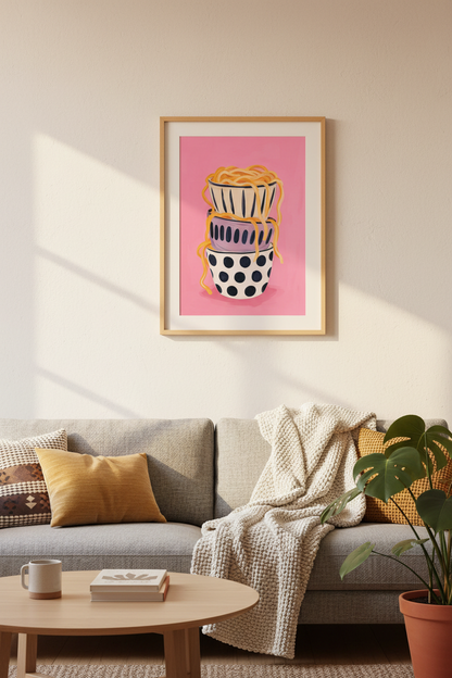 Pasta Kitchen Wall Art | Pink Eclectic Foodie Poster, Modern Dining Decor
