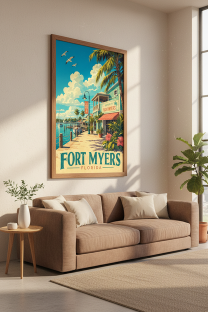 Fort Myers Florida Travel Poster | Retro Coastal Wall Art | Beach House Decor
