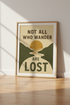 Retro Mountain Quote Wall Art | Not All Who Wander Are Lost Print, Nature Decor