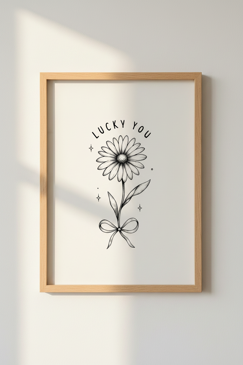 Lucky You Daisy Wall Art | Minimalist Botanical Flower Poster, Dorm &amp; Gallery Wall Decor