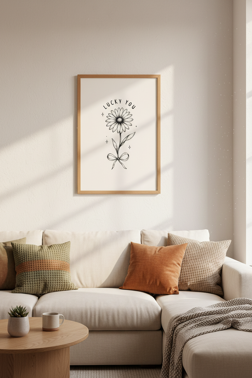 Lucky You Daisy Wall Art | Minimalist Botanical Flower Poster, Dorm &amp; Gallery Wall Decor
