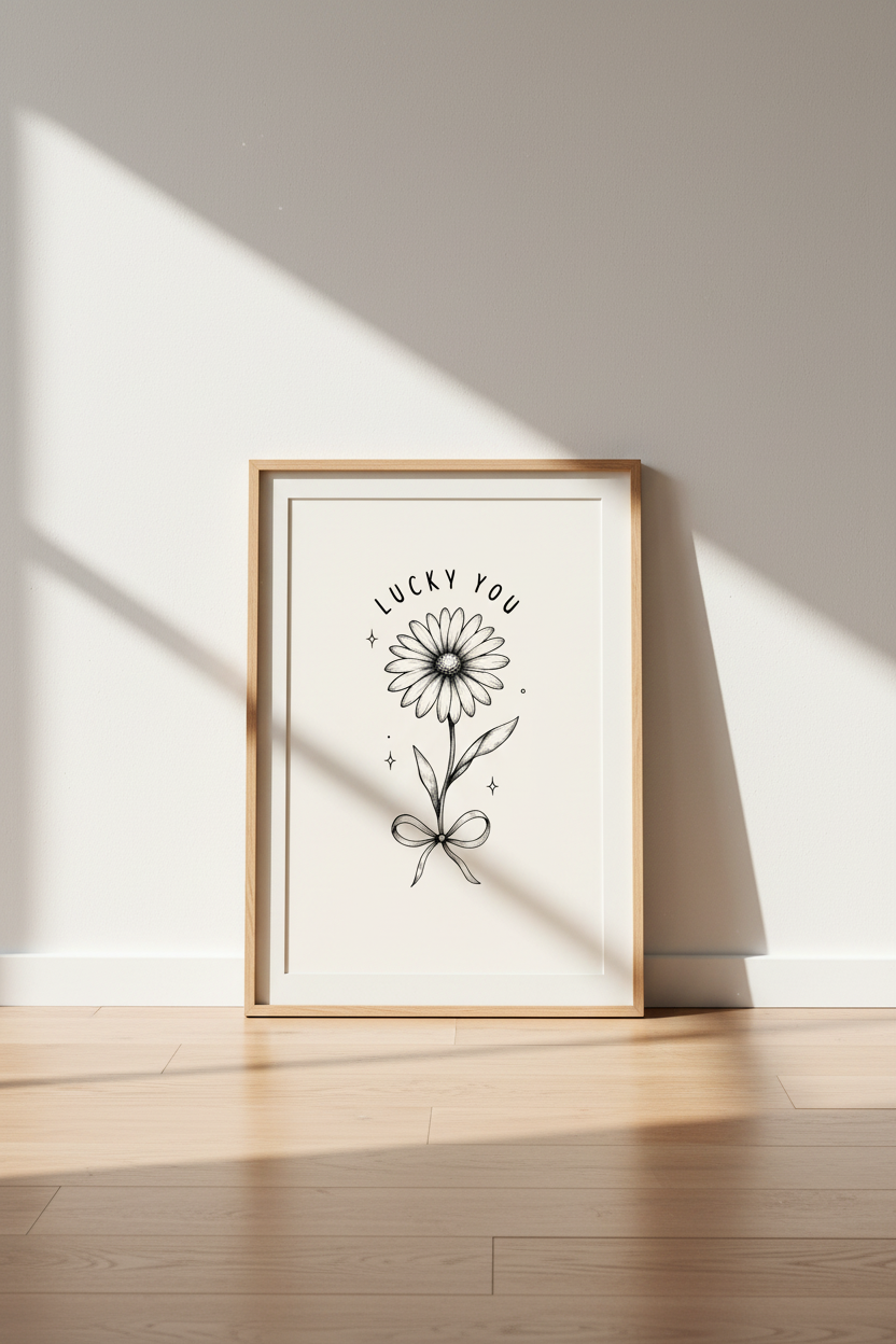 Lucky You Daisy Wall Art | Minimalist Botanical Flower Poster, Dorm &amp; Gallery Wall Decor