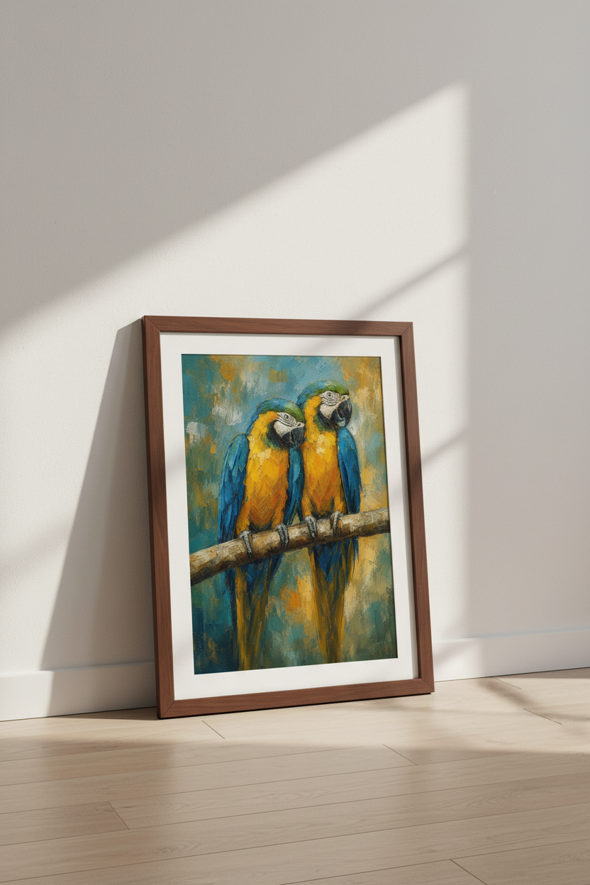 Macaw Wall Art | Textured Impressionist Palette, Bright Hues | Living Room Decor