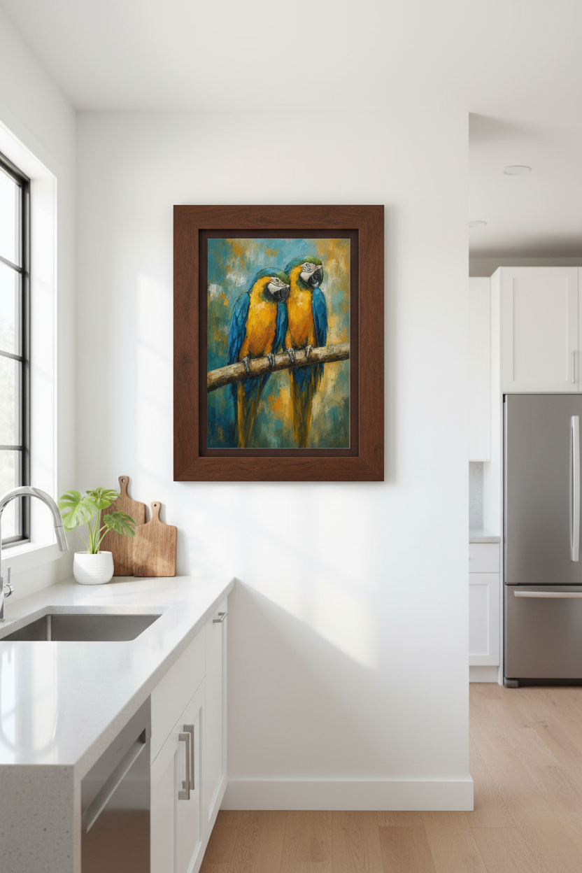Macaw Wall Art | Textured Impressionist Palette, Bright Hues | Living Room Decor