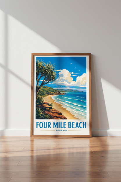 Four Mile Beach Australia Travel Poster | Coastal Wall Art Print | Beach House Decor