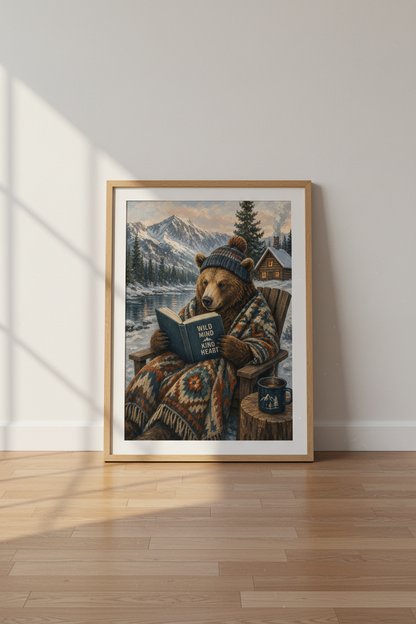 Cabin Core Bear wall art print | Rustic Mountain Lodge Decor, Whimsical Animal Poster