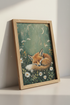 Sleeping Fox Wall Art | Emerald Green Woodland Decor | Whimsical Animal Poster