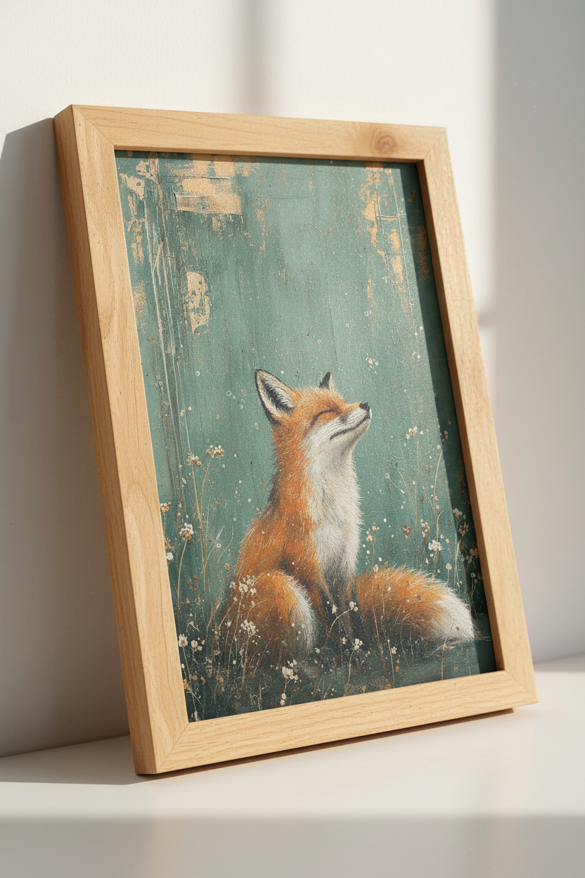 Abstract Red Fox Wall Art | Rustic Teal Nature Decor | Whimsical Animal Poster