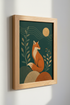 Fox Wall Art Print | Mid-Century Modern Forest Decor | Emerald Green Poster