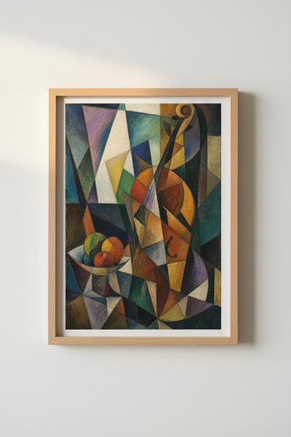 Cubist Violin Wall Art Print | Living Room Decor | Colorful Poster