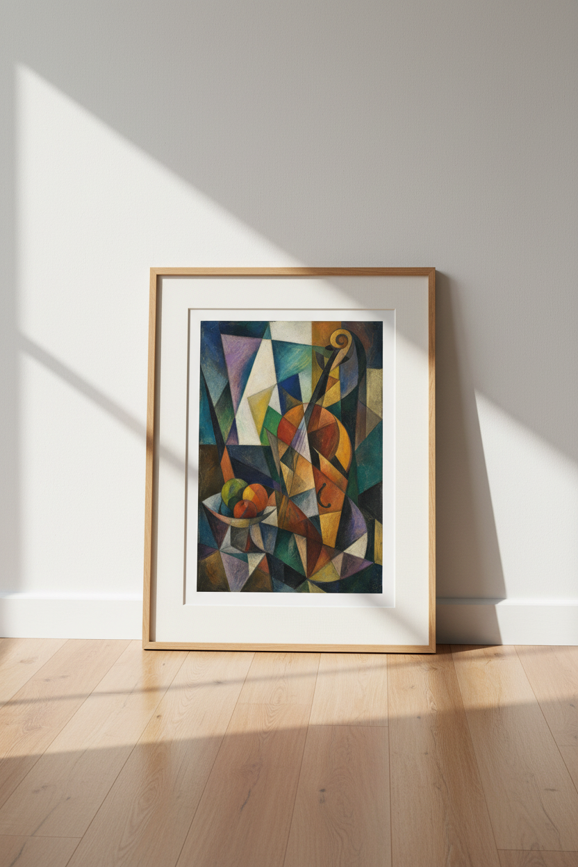 Cubist Violin Wall Art Print | Living Room Decor | Colorful Poster