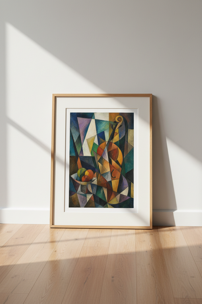 Cubist Violin Wall Art Print | Living Room Decor | Colorful Poster