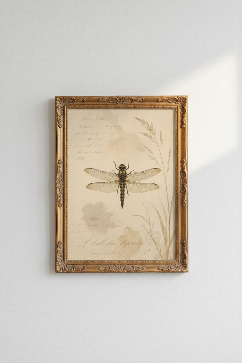Dragonfly Wall Art Print | Vintage Sepia Tones, Living Room Decor