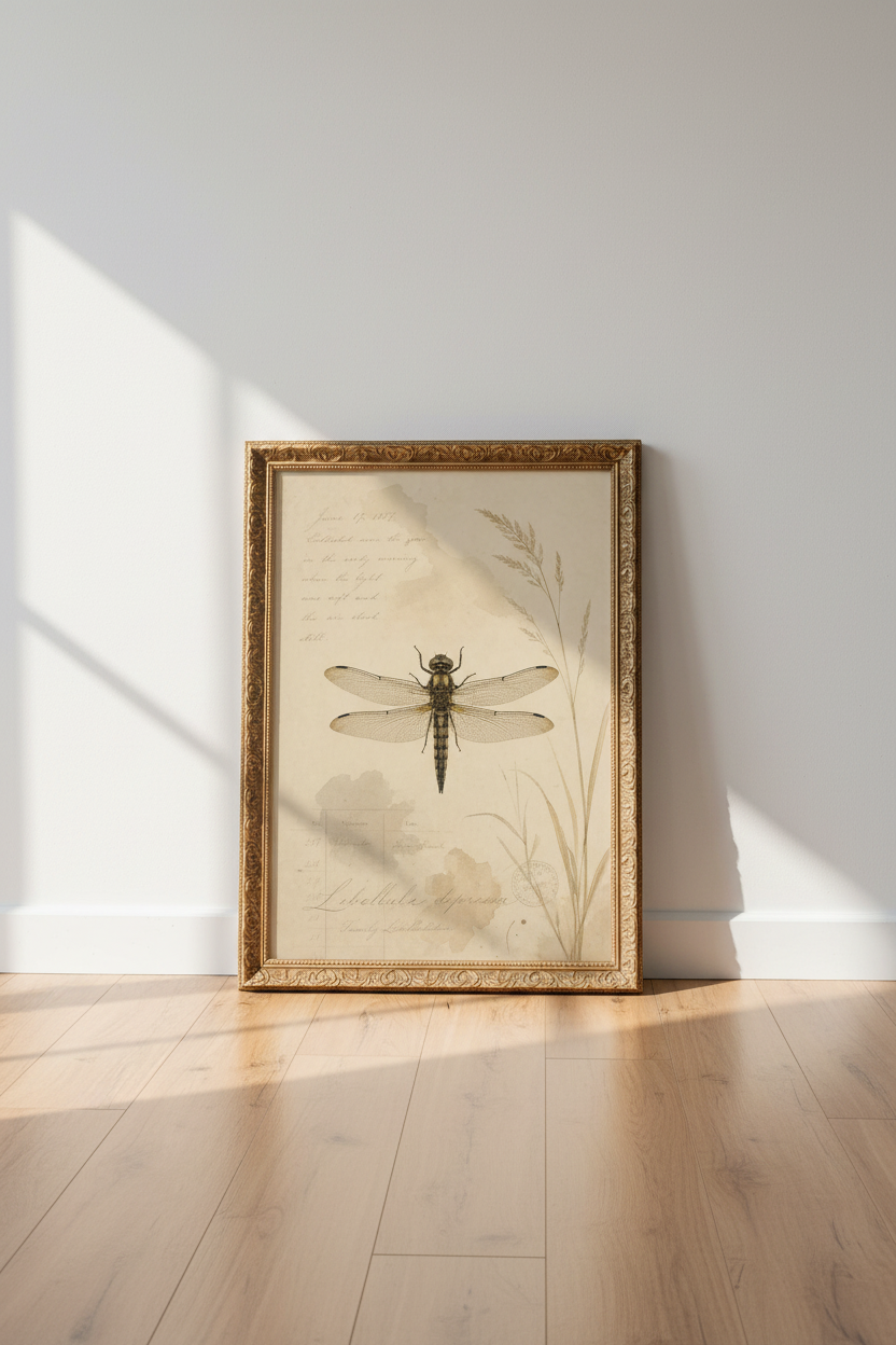 Dragonfly Wall Art Print | Vintage Sepia Tones, Living Room Decor