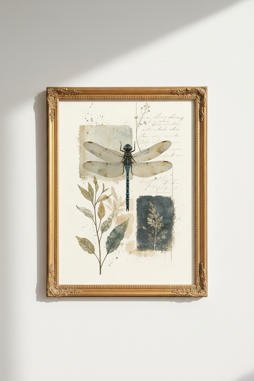 Botanical Dragonfly Wall Art Print | Living Room Decor | Vintage Poster