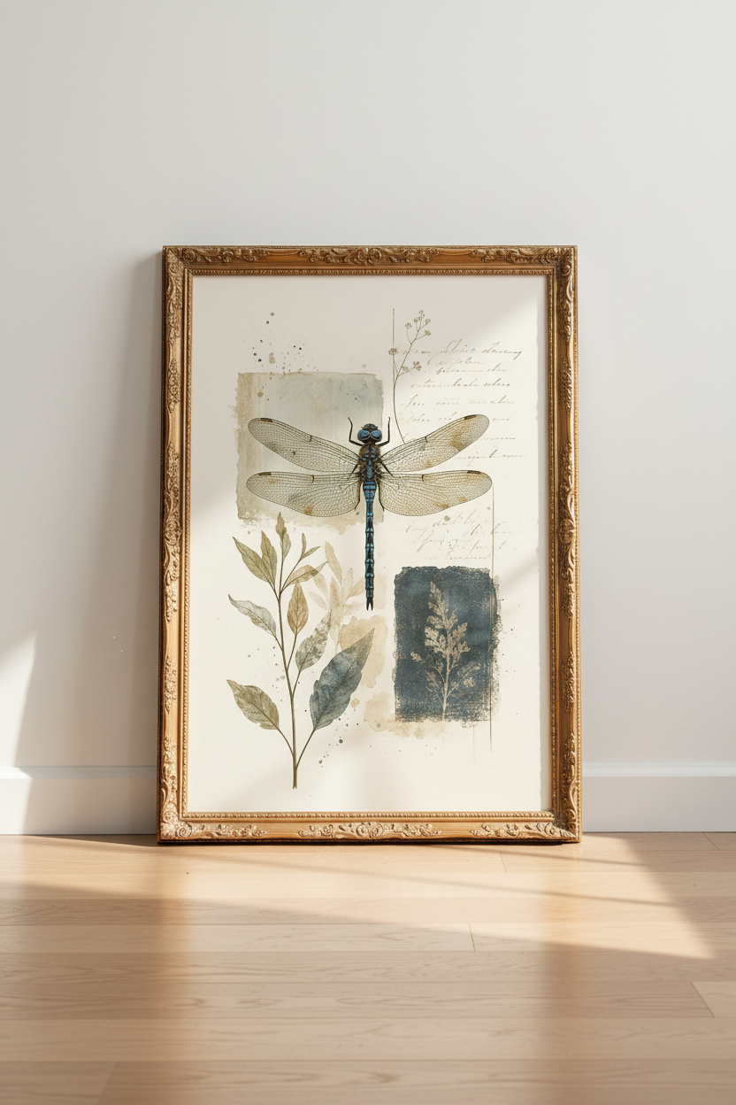 Botanical Dragonfly Wall Art Print | Living Room Decor | Vintage Poster