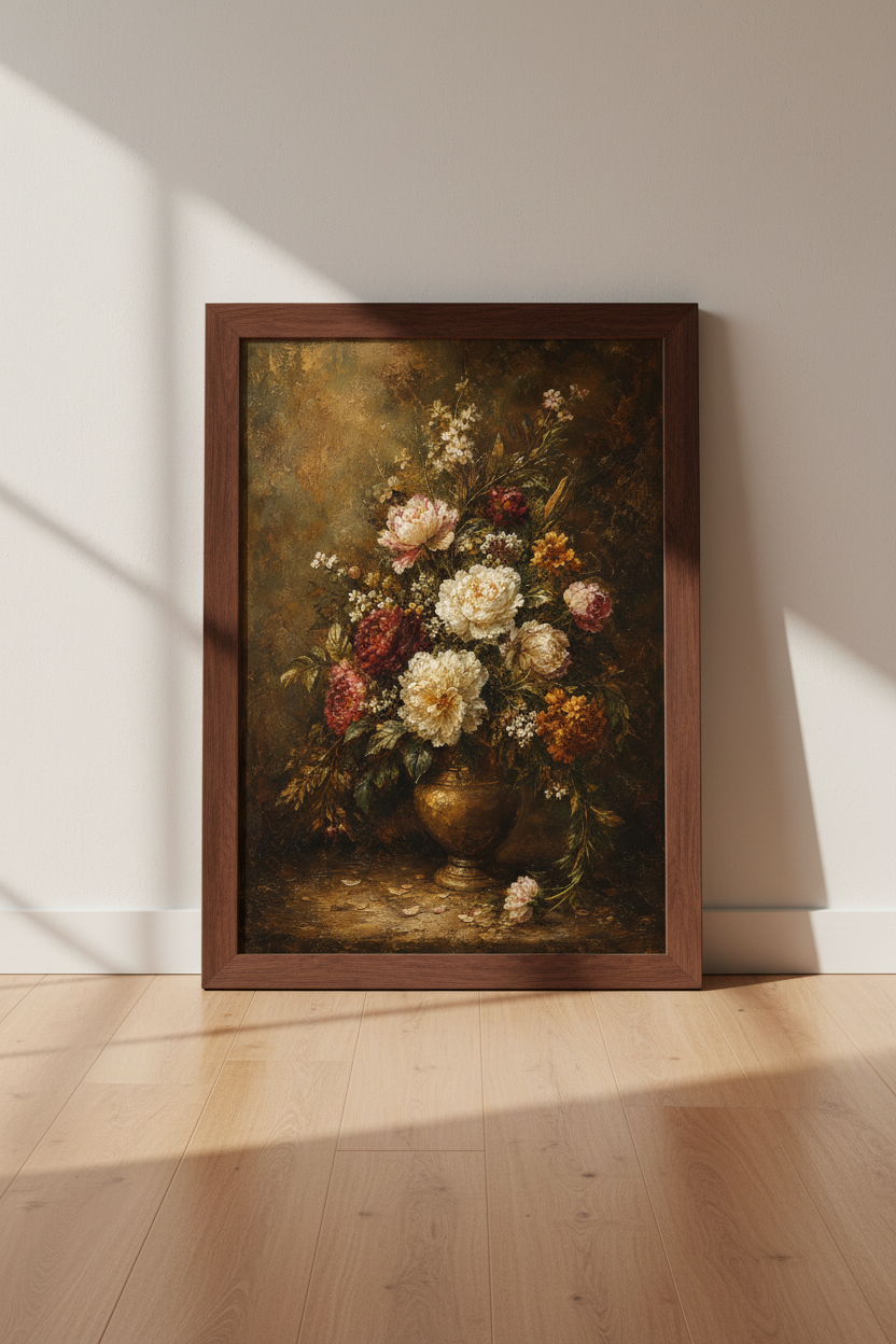 Floral Wall Art Print | Classic Oil Palette, Living Room Decor | Vintage Poster