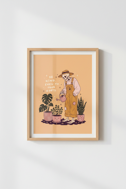 Boho wall art print | Warm peach tones, living room decor | Surreal plant poster