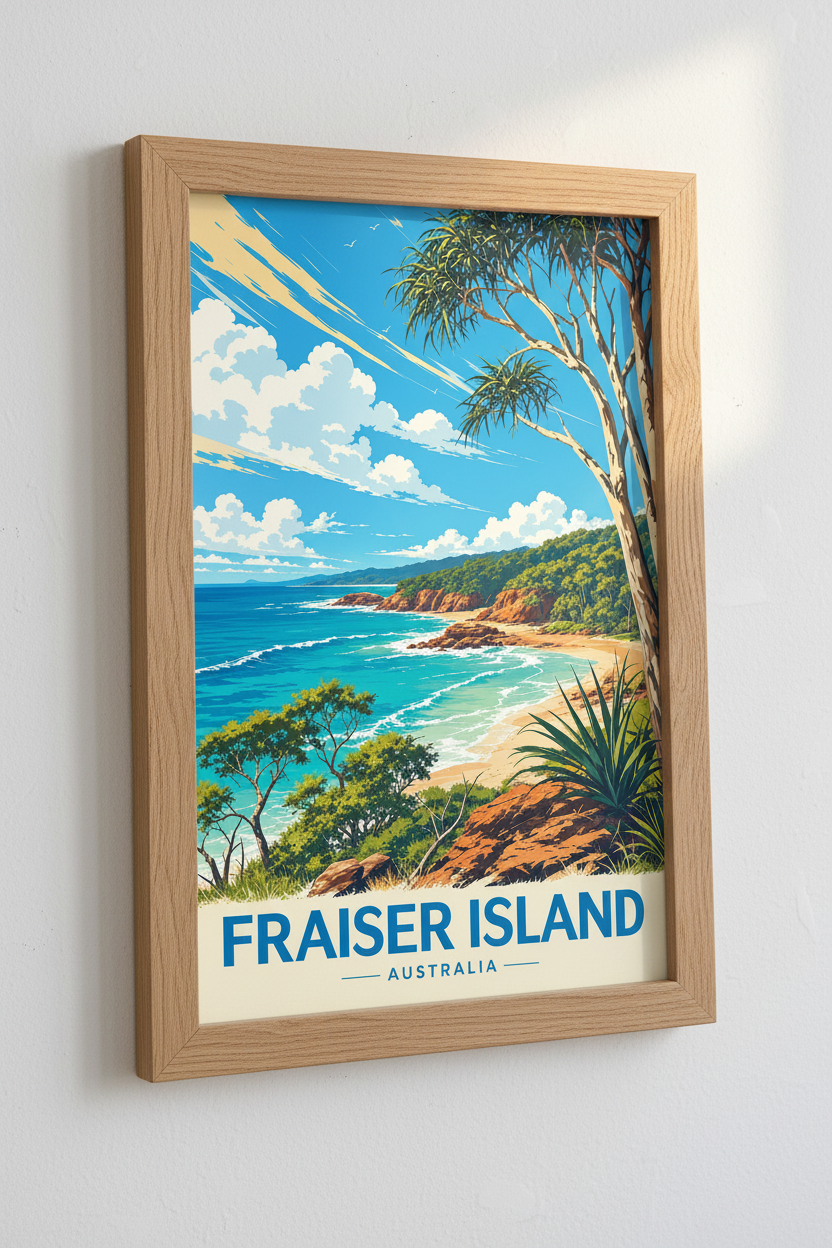 Fraser Island Australia Travel Poster | Coastal Beach Wall Art, Modern Home Decor