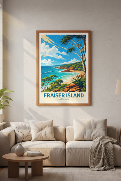 Fraser Island Australia Travel Poster | Coastal Beach Wall Art, Modern Home Decor