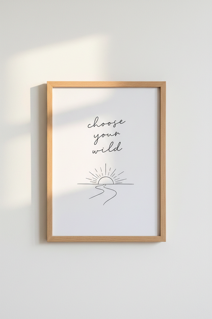 Choose Your Wild Wall Art | Minimalist Sunrise Print, Boho Bedroom Decor