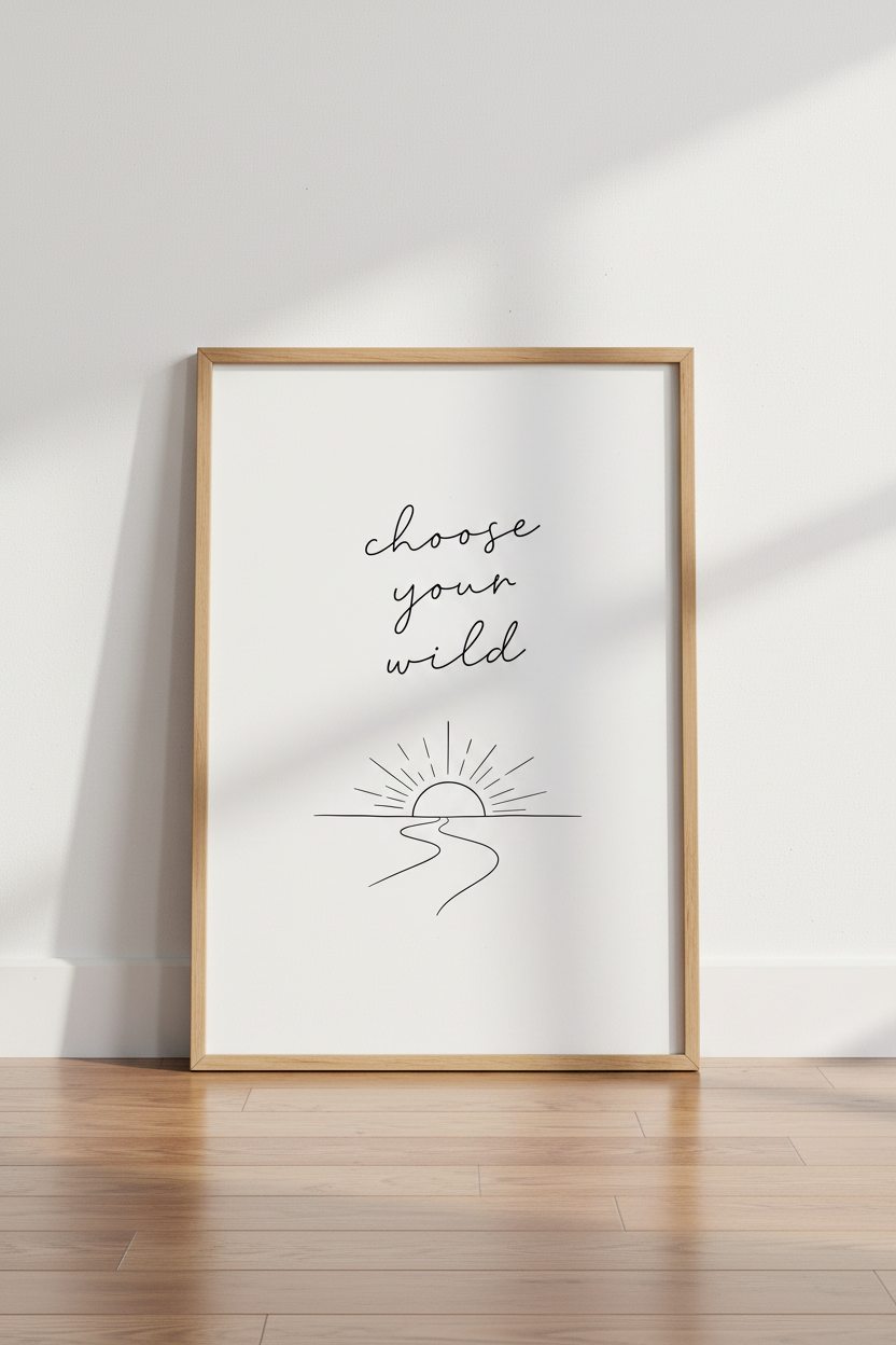 Choose Your Wild Wall Art | Minimalist Sunrise Print, Boho Bedroom Decor