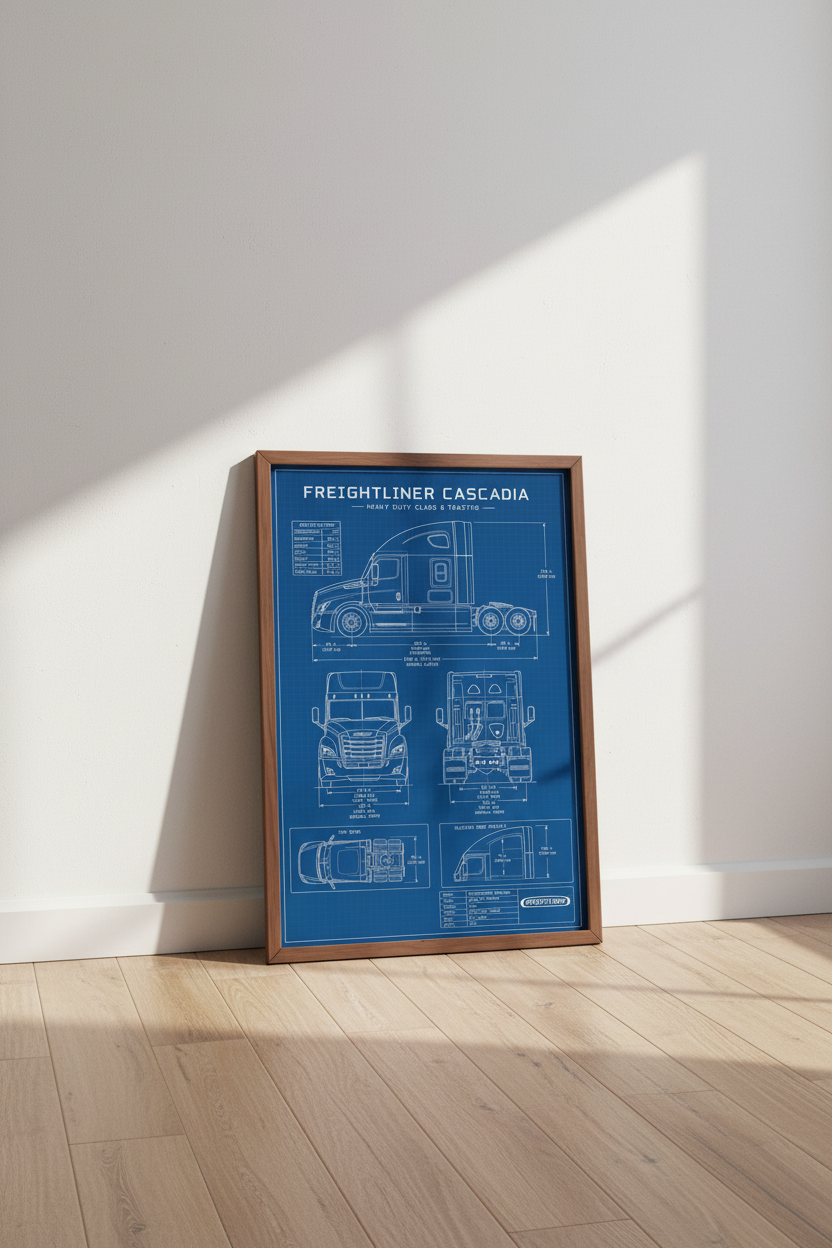 Freightliner Cascadia Blueprint Wall Art | Trucker Gift | Industrial Decor Poster