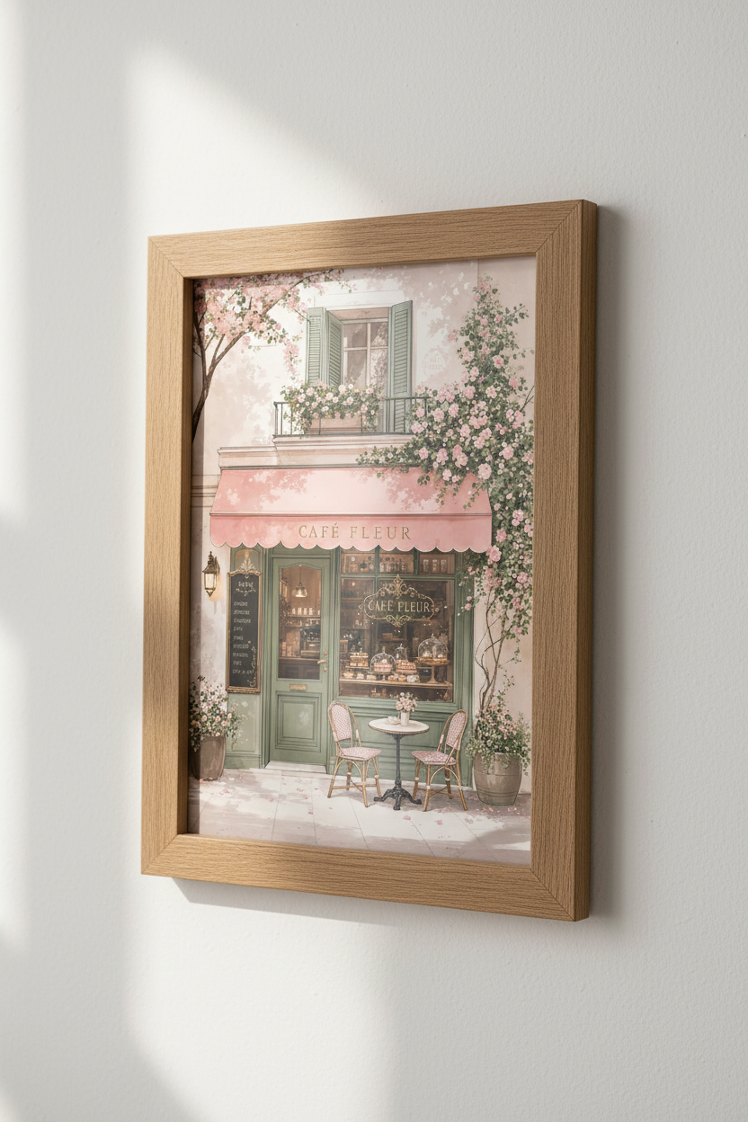 Parisian Cafe Wall Art | French Flower Shop Poster | Pink Pastel Romantic Room Decor