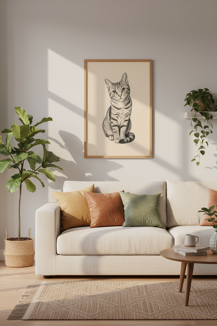 Tabby Cat Sketch Wall Art Print | Vintage Ink Style, Nursery &amp; Living Room Decor