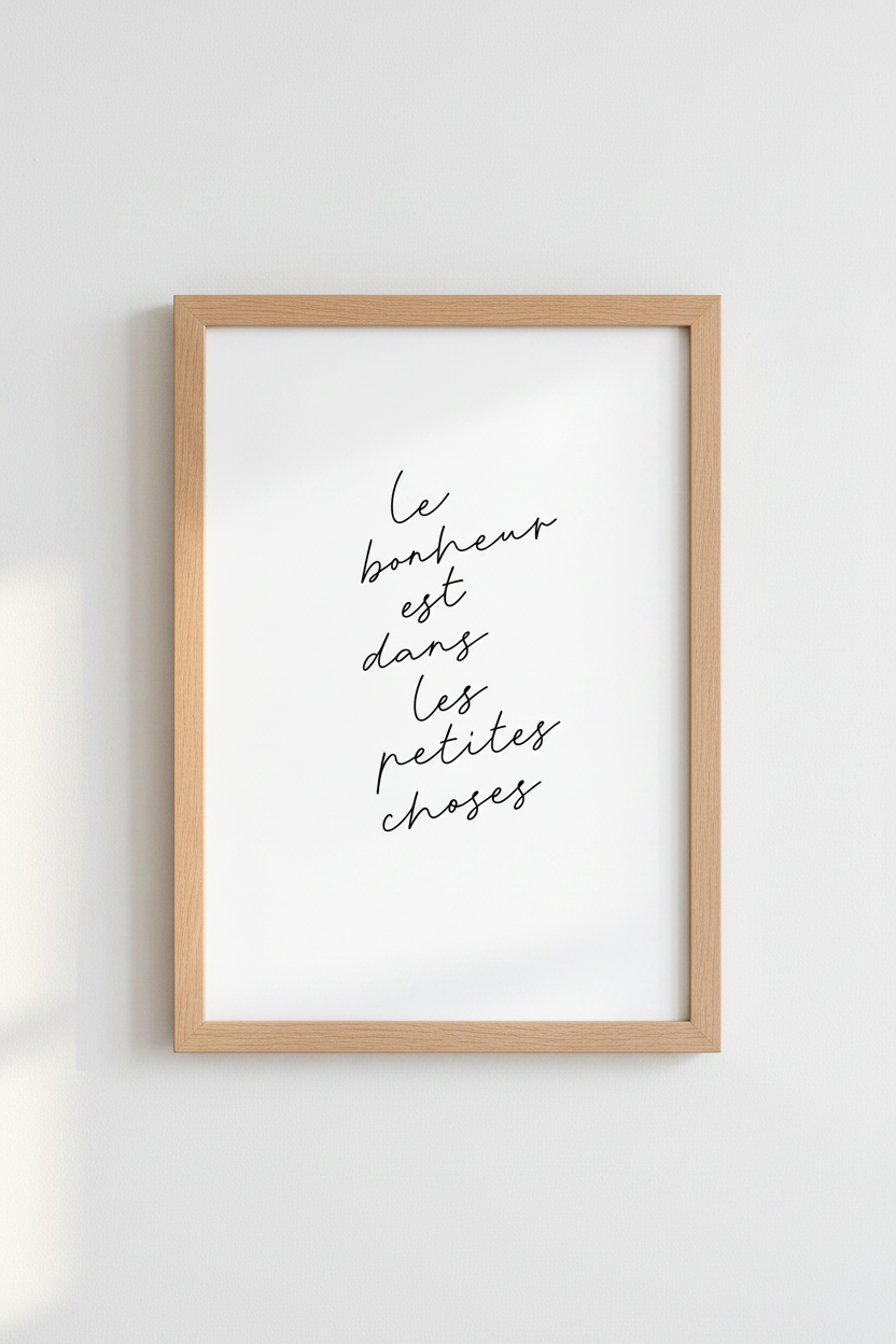 French Quote Wall Art | Le Bonheur Minimalism, Living Room Poster Print