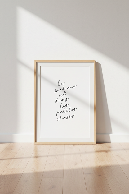 French Quote Wall Art | Le Bonheur Minimalism, Living Room Poster Print
