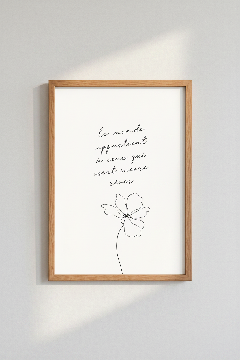 French Quote Flower Wall Art | Minimalist Line Drawing, Bedroom Decor Poster
