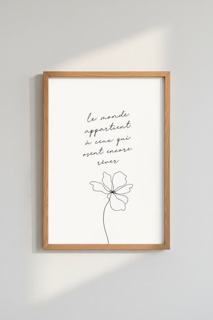 French Quote Flower Wall Art | Minimalist Line Drawing, Bedroom Decor Poster